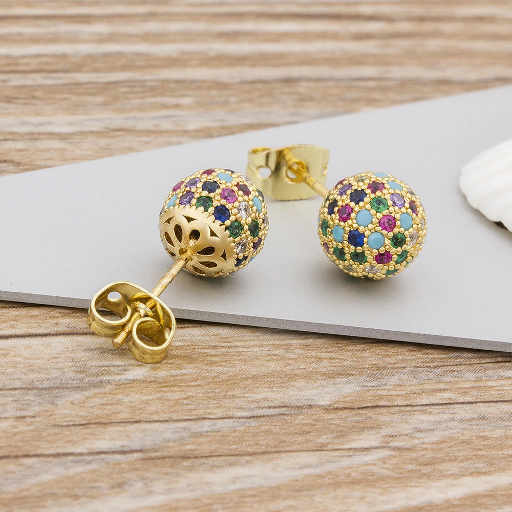 New Arrival Ball Shape Earrings Colorful Shinning Crystal Rainbow Copper Zircon Stud Earrings for Women Party Wedding Jewelry - Image 3