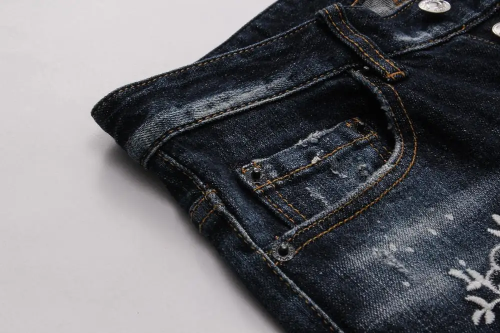 Бесплатная доставка бренд slim fit Модные Лоскутные Джинсовые рваные на молнии