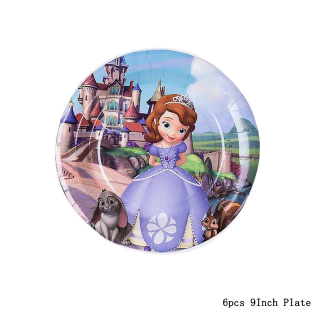 New Disney Sofia Princess Theme Party Disposable Tableware For Decorations Birthday Party Baby Shower Napkin Plate Cup Supplies 6pcs 9Inch Plate