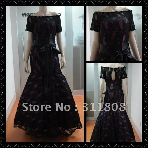 

Off the Shoulder Short Sleeve Charming Lace Real Photo Modest Mermaid Evening Gown 2019 Mother of the Bride Dresses