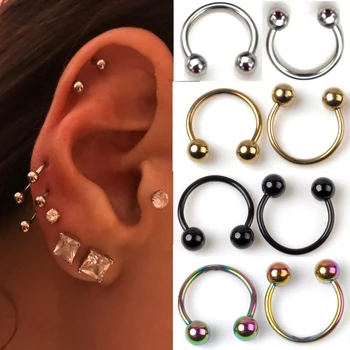 

2pcs/Lot Surgical Steel Ear Cartilage Piercing Eyebrow Tragus Nostril Nose Nipple Ring Tongue Hoop Rings Body Jewelry