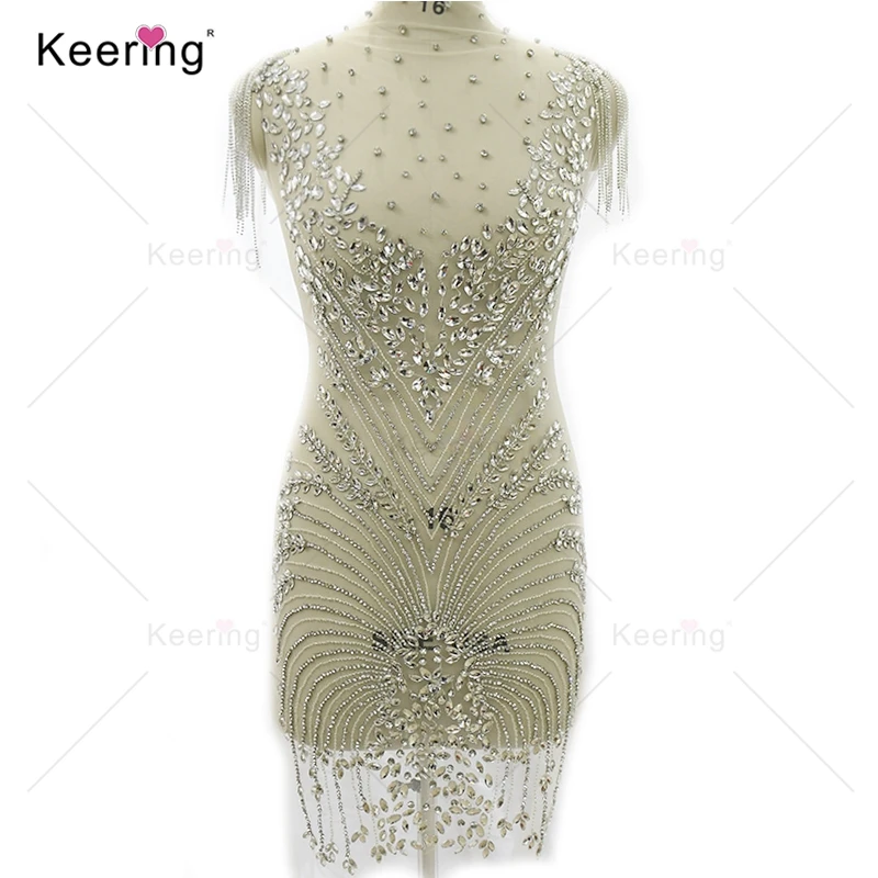 

Silver Crystal Rhinestone Body Applique, Tassel for Wedding Panel, WDP-362, New Arrival