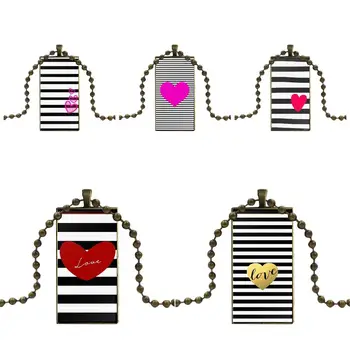 

Stripes Heart Amazing Landscape Glass Cabochon Choker Pendant Rectangle Necklace Bronze Color Jewelry For Women Gift