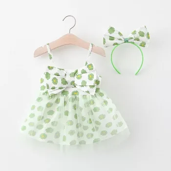 

Summer Baby Girl Dress With Hairbands 2pcs Clothes set Cotton Print Infant Toddler Clothing Bohemia Style Princess Dress