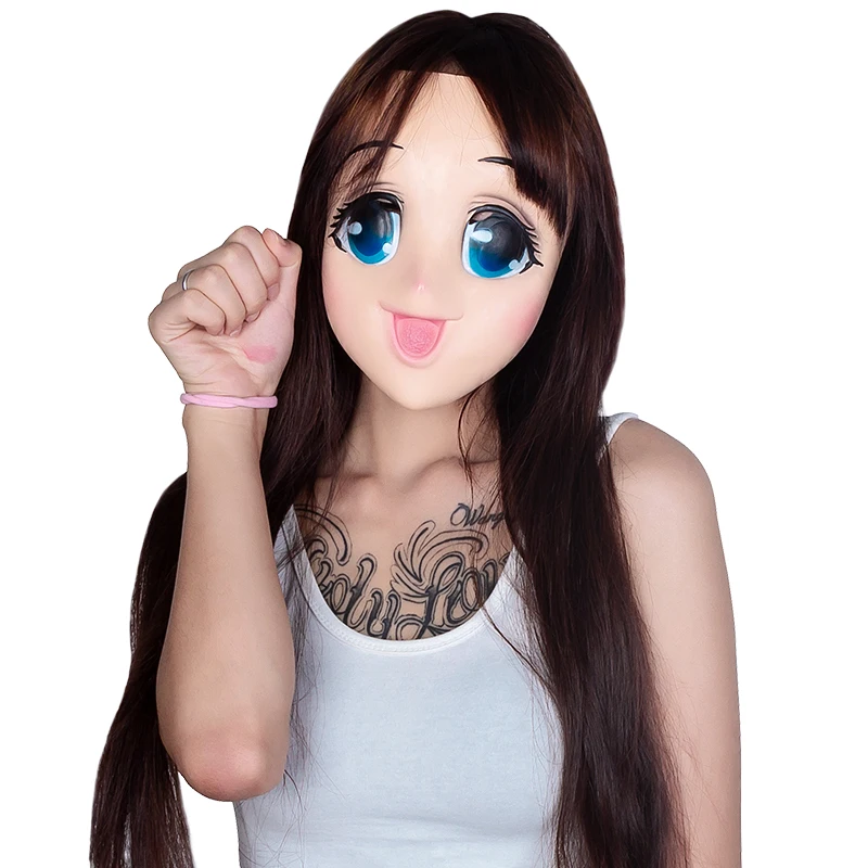 (LK102) латексная маска Big Eyes Girl Half Head кигуруми мультфильм косплей японское аниме