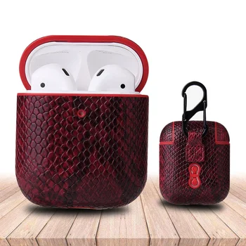 

Luxury Snake Skin Leather Bluetooth Wireless Earphone Case For Apple Airpods Charging Box Cover Hook Design Ultra Thin