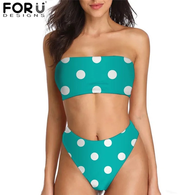 

FORUDESIGNS Fashion Soft Swimwear Color Dots 3D Print Women Bra And Underwear Bikini Set Halter Triangle Swimsuit Female 2020