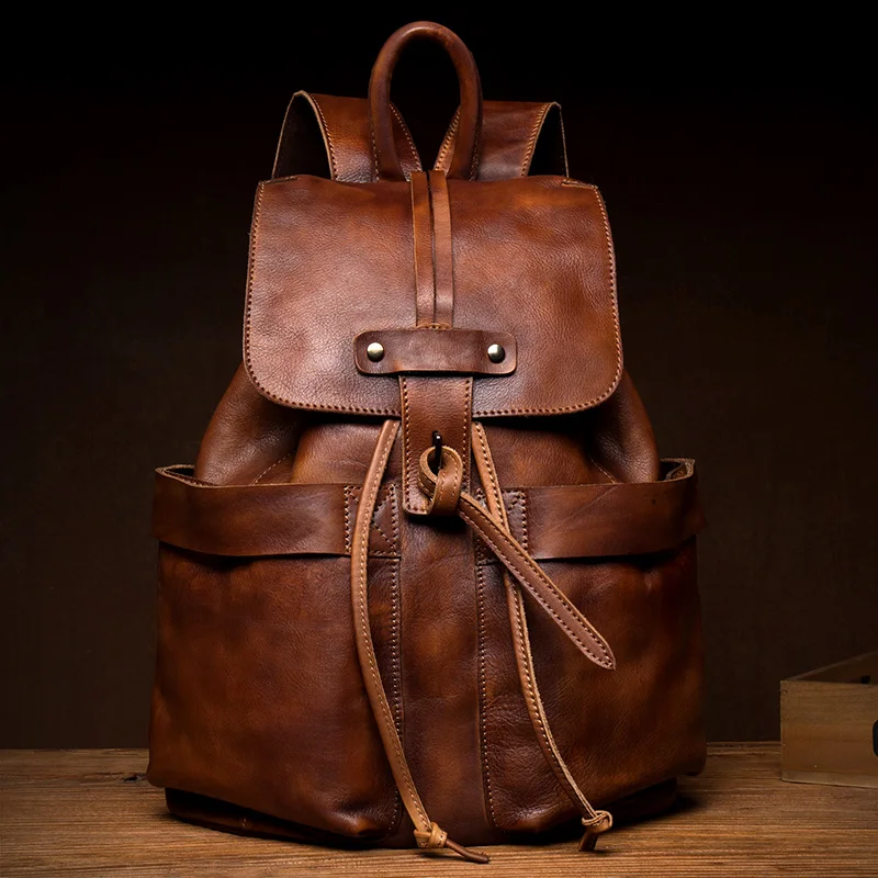 2019 Vintage Vrouwen Rugzak Voor Tiener Meisjes Schooltassen Mode Rugzakken Retro Echt Leer Bruin Trekkoord Grote BagPack 2019 Vintage Vrouwen Rugzak Voor Tiener Meisjes Schooltassen Mode Rugzakken Retro Echt Leer Bruin Trekkoord Grote BagPack