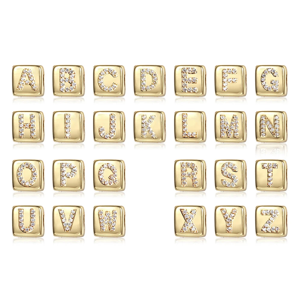 

26Pcs/Lot A-Z Alphabet Initial Letter Gold Color Dice CZ Pendants Charms for Women Girl DIY Name Jewelry Wholesale GPM30A