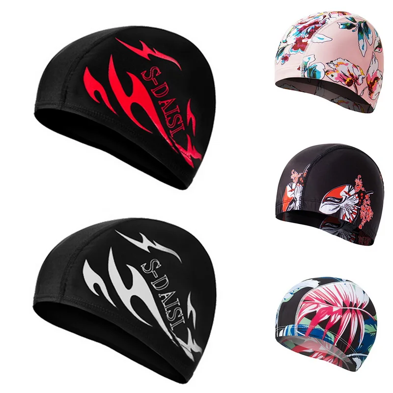 

Swimming Cap Unsex Free Size Elastic Waterproof PU Swim Cap Fabric Protect Ears Long Hair Sports Swim Pool Hat Diving