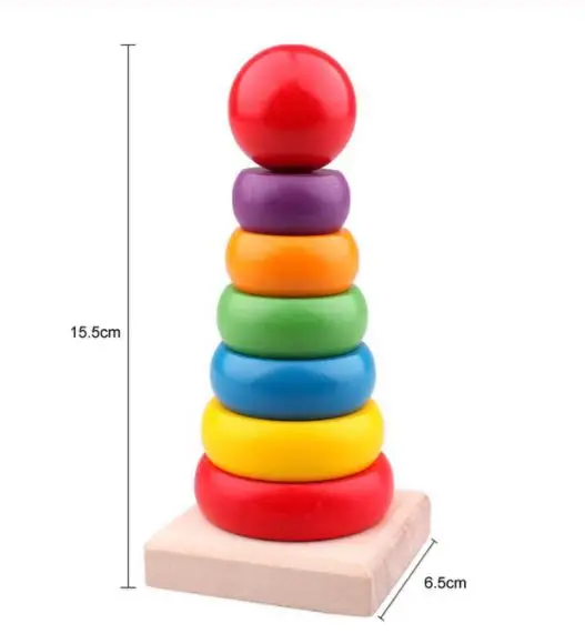 Rainbow color Радужное складывающееся кольцо, башня, блоки, теплая цветная деревянная игрушка для малышей, Детские обучающие игрушки Монтессори, детские игрушки - Цвет: Rainbow color