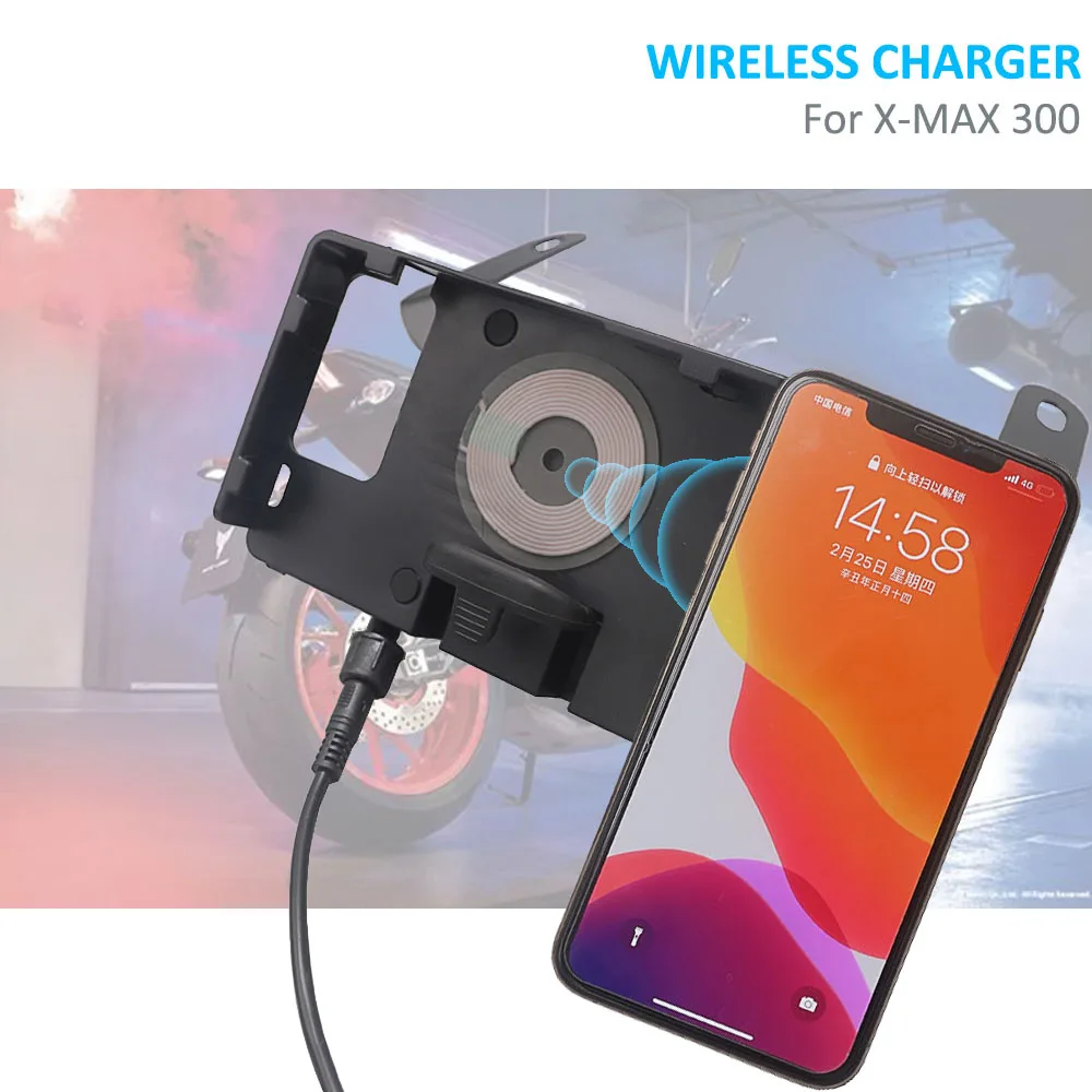

Высококачественная Беспроводная и USB зарядка, два в одном, кронштейн для навигации GPS/смартфона, черный для YAMAHA X-MAX 300 XMAX 300