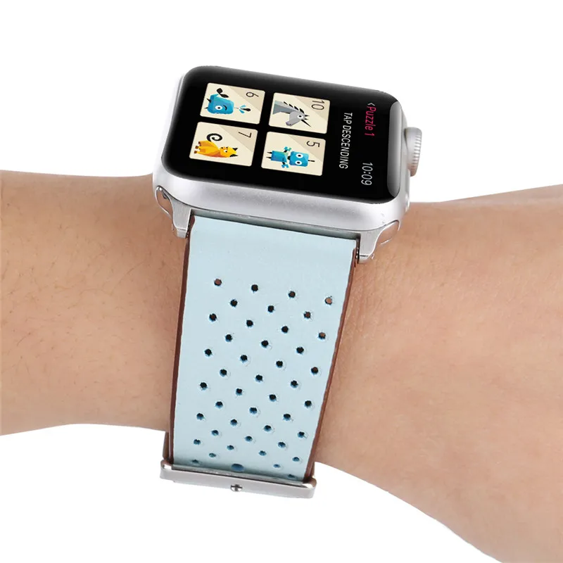 Натуральная кожа аксессуары ремешок для наручных часов Apple Watch, версии 44/40 мм дышащий ремень для наручных часов iWatch, 4/3/2/1 Замена Браслет