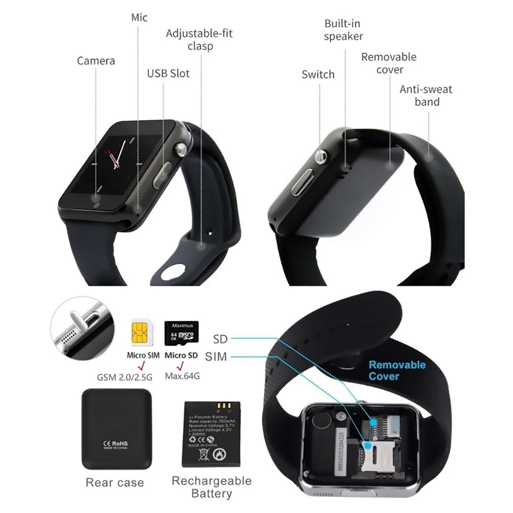 A1, наручные часы, Bluetooth, Смарт-часы, спортивные, шагомер, с sim-камерой, Смарт-часы для смартфонов Android, мужские, wo, мужские Смарт-часы