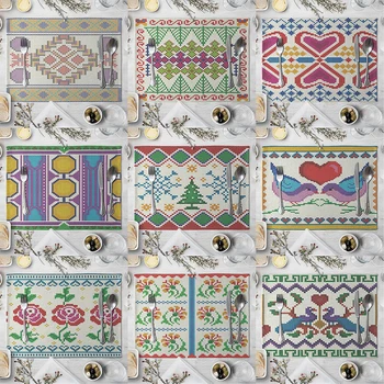 

Geometric Tropic Plant Flower Bird Linen Placemats Cloth Coaster Kitchen Accessories Decoration Table Mat