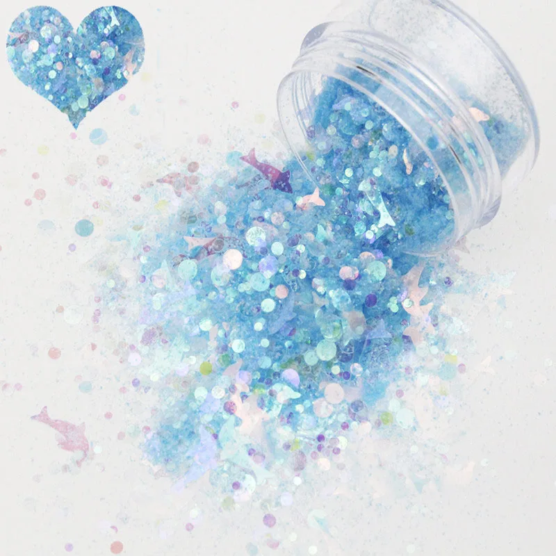 

1BOX Mixed Designs Nail Glitter Flakes 12 Colors Heart/Snowflake/Round Slice Holographic Sequins Dust For Nails Art Decoration