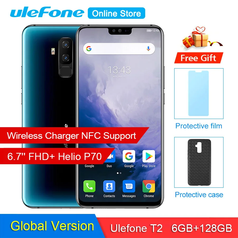 Ulefone T2 6 7 ''FHD + Helio P70 ГБ 128 смартфон двойной 4G отпечаток пальца Лицо ID NFC Android 9 0