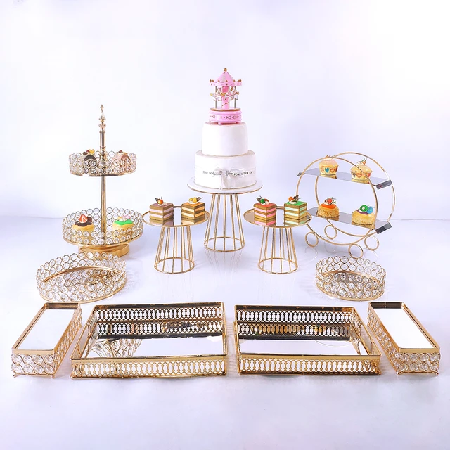 9pcs gold Cake Stand Set Wrought Iron Exquisite Rack Base Dessert Wedding  Cupcake Party Table Candy Bar Table Decor