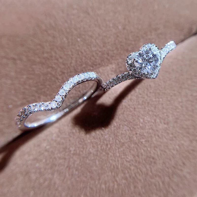 Набор Колец AEAW из белого золота 18 К с круглой огранкой 0.42ct 4,5 мм, обручальное кольцо с натуральным настоящим бриллиантом и обручальное кольцо для женщин