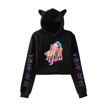 

Black Autumn JOJO SIWA Hoodies Women Kawaii Pop Crop Top Hoodie Cat ear Sweatshirt Hooded Women popular girls casual Pullovers
