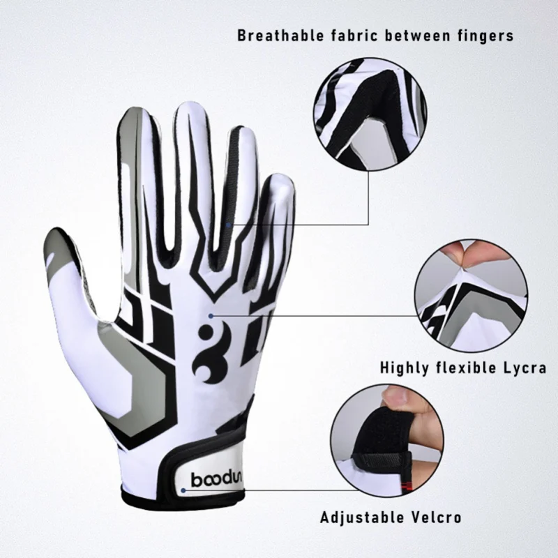 Guantes de Rugby para hombre y mujer, antideslizantes, transpirables, de silicona, de dedo completo, de béisbol, fútbol americano, ajustables