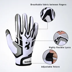 1 Pair Sport Gloves Full Finger Anti Slip Silicone Baseball American Football Gloves Adult Breathable Adjustable Wristband Glove