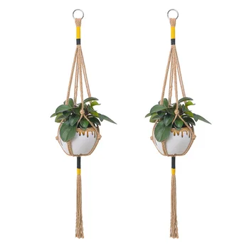 

2PCS Hanging Baskets Flowerpot Plant Holder Pot Macrame Plant Hanger Hanging Planter Basket Jute Rope Braided Craft Vintage