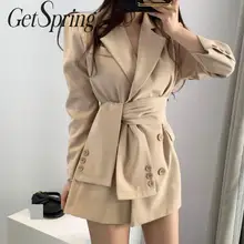 Getвесна, Женский блейзер, бандажный, длинный, женский, пиджаки, абрикосовый, черный, подходит ко всему, винтажный Блейзер, пальто,, новая мода, осень