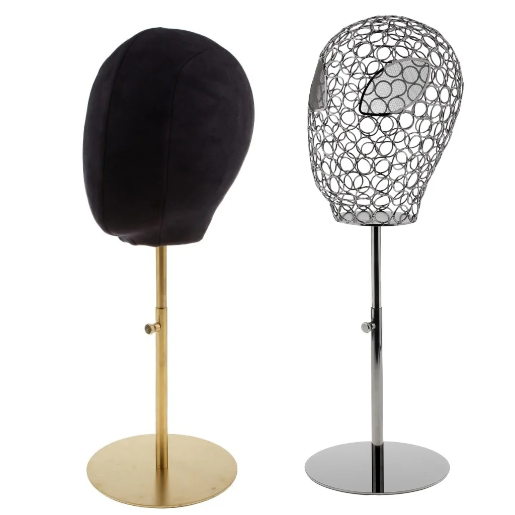 2pcs Modern Metal Hat Stand, Tabletop Decorative Wig Drying Holder, Black & Silver