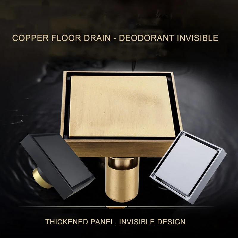 European And American Style Deodorant Copper Floor Drain Bathroom Shower Drain Square Floor Drainage Invisible Floor Drain