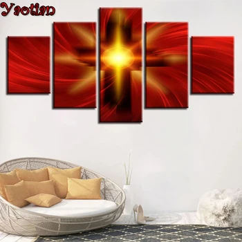 

Red Abstract Cross 5d Diy Diamond Painting Full Square drill Diamond Embroidery 5 Piece 3d Mosaic Multi-Panel Christmas Gift,