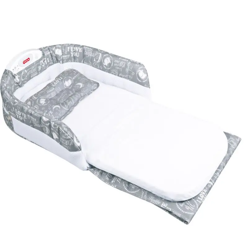 Cloth ABS Plastic Cotton Material Mattress Baby Bed Half Encirclement Portable Folding Multi-Function With Music Night Light Bed