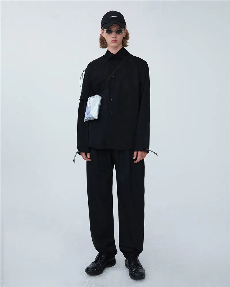 

Adererror Long Sleeve Shirts men women high quality stand collar Irregular Drawstring Shirts Adererror Solid color Shirts