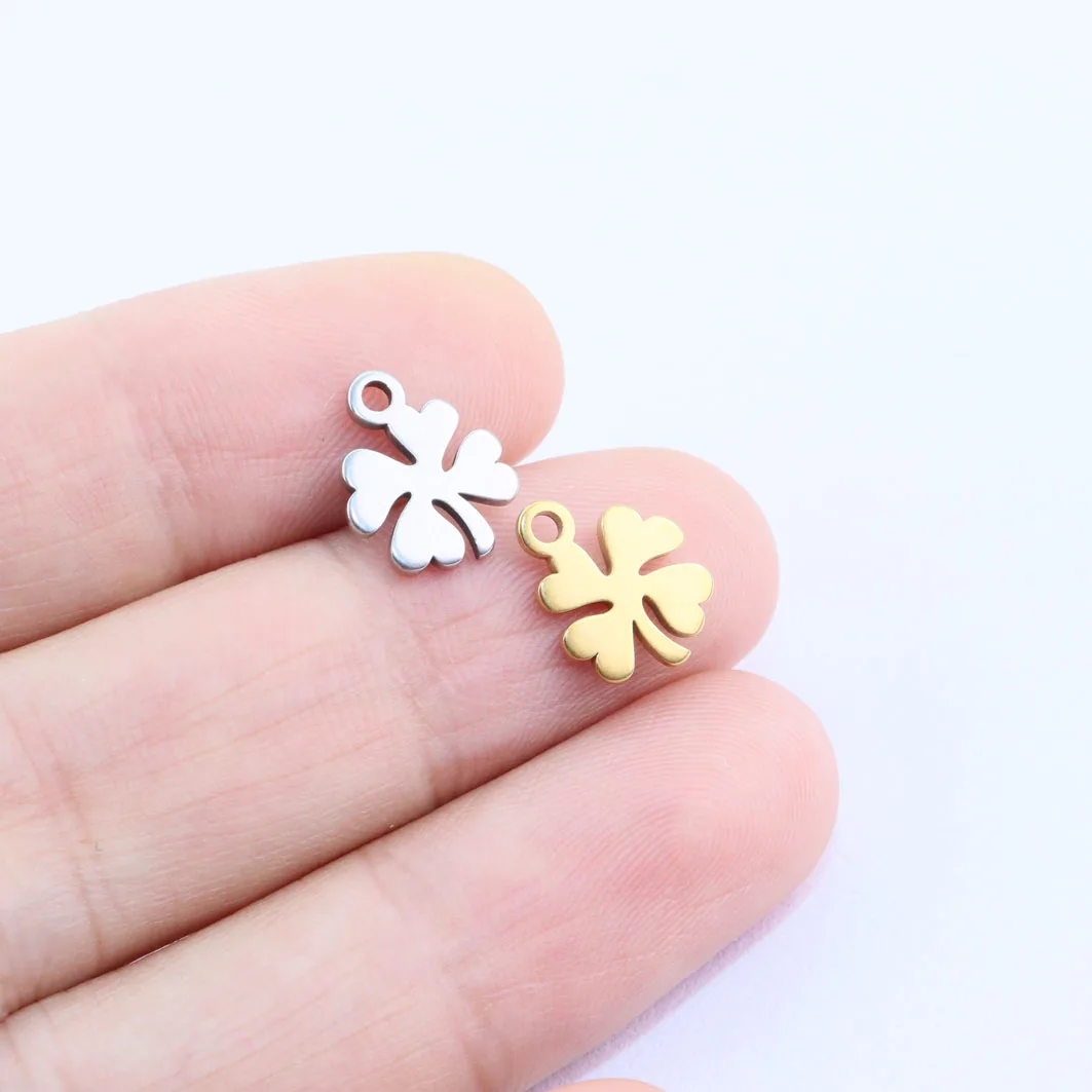 10pcs 12mm Wholesell Stainless Steel Leaf Clover Charms Pendant DIY Necklace Earrings Bracelets Unfading Colorless 2 Colors | Украшения и