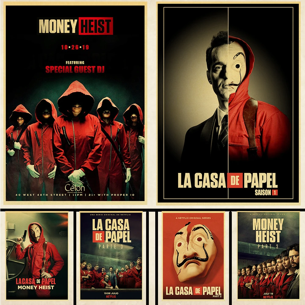 Испания ТВ шоу деньги Heist Сезон 3 Ретро Крафт-Бумага плакат напечатанный для