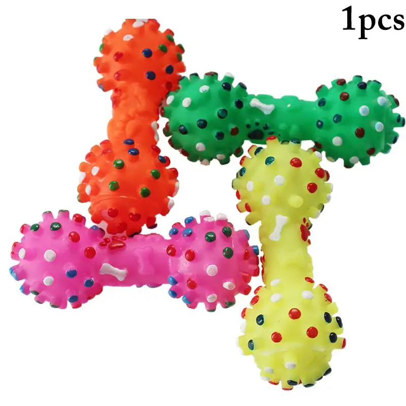 

1pcs Dog Toys Bone Shaped Puppy Chewing Training Toy Colorful Dotted Vinyl Dumbbell Squeeze Squeaky Faux Bone Pet Accessories