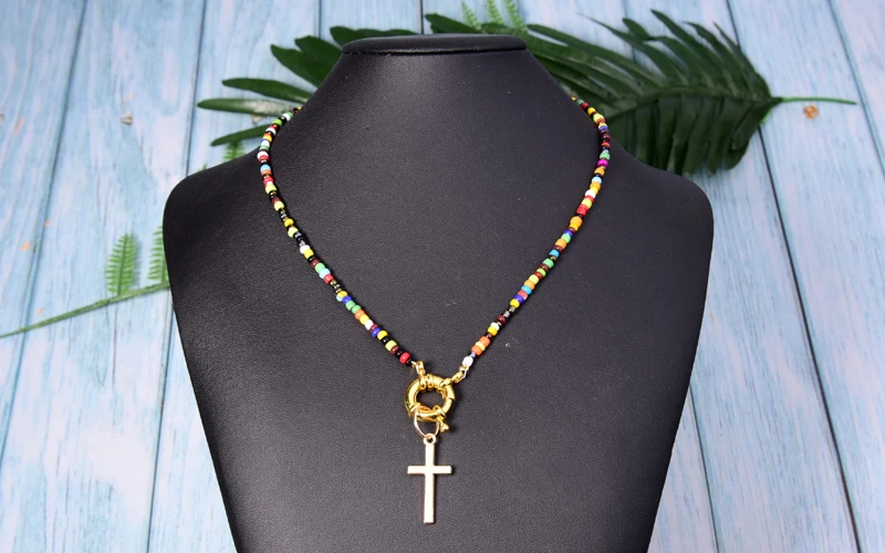 MOON GIRL дизайн крест колье ожерелье из ярких бусин для женщин модные богемные шик Bib Collier Femme Прямая поставка