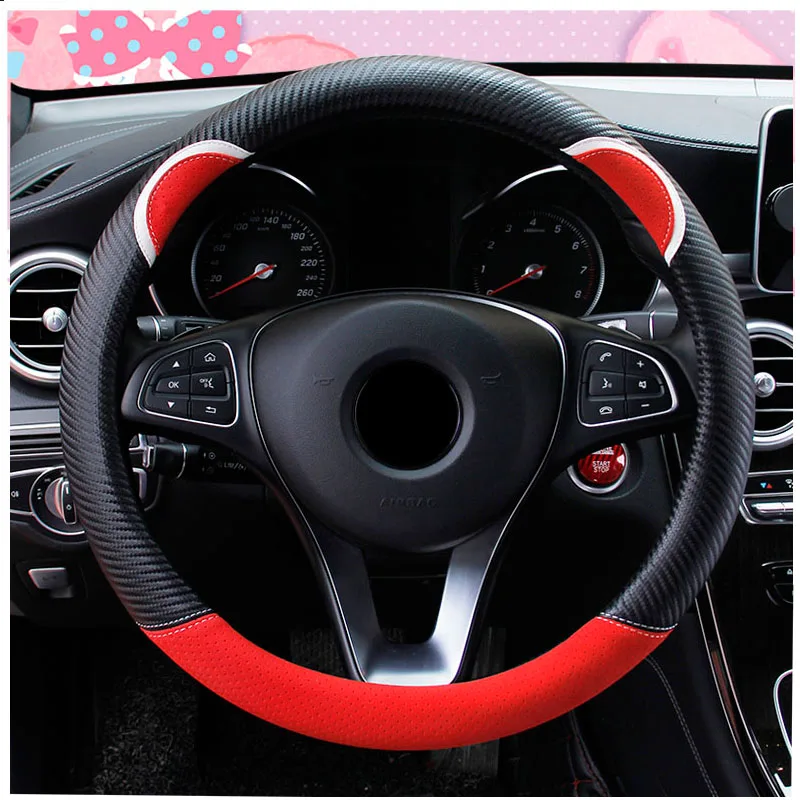 Углеродный кожаный чехол на руль автомобиля для Volkswagen VW Passat B6 B5 B7 B8 Golf Polo Opel Astra J H Insignia Corsa - Color Name: red