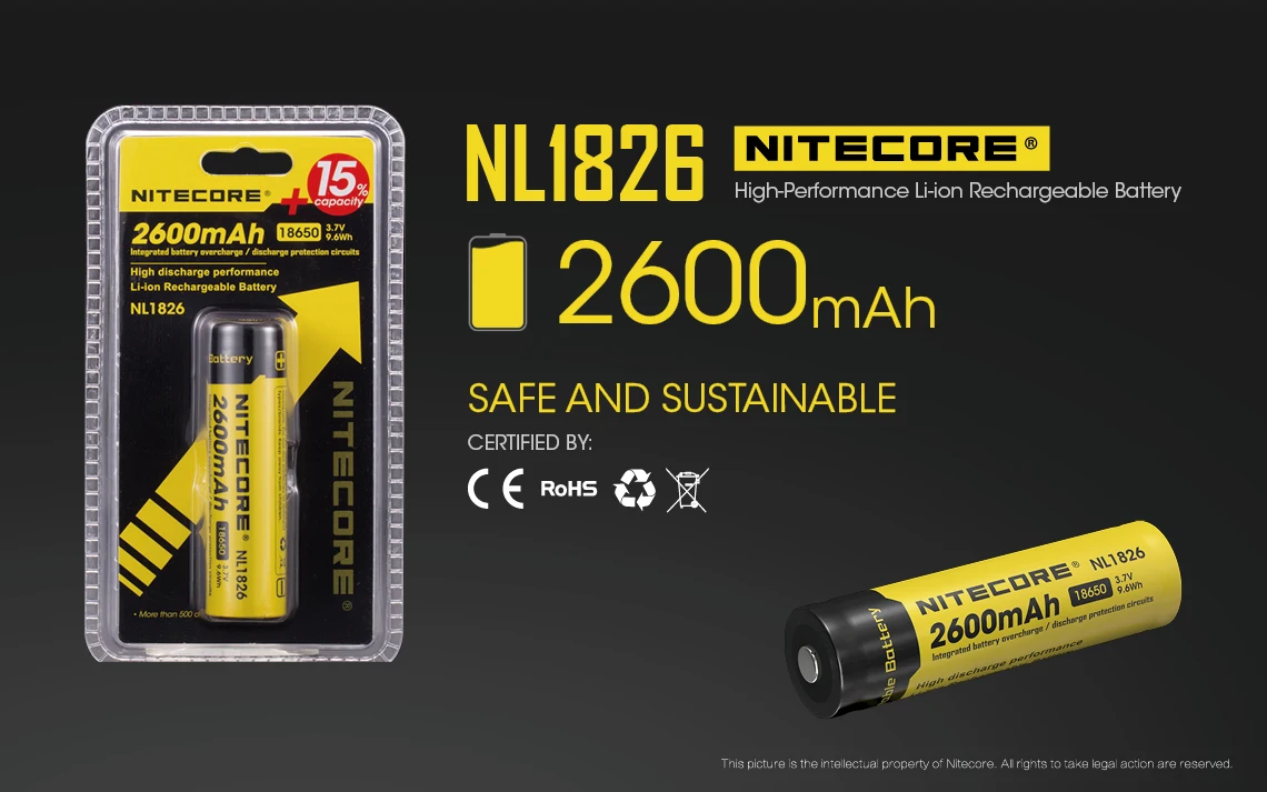 Nitecore NL1834 NL1832 NL1826 NL1823 rechargeable battery 18650 3.7V Li-ion Max 2A Protected Li-ion Button Top Battery blacklight flashlights