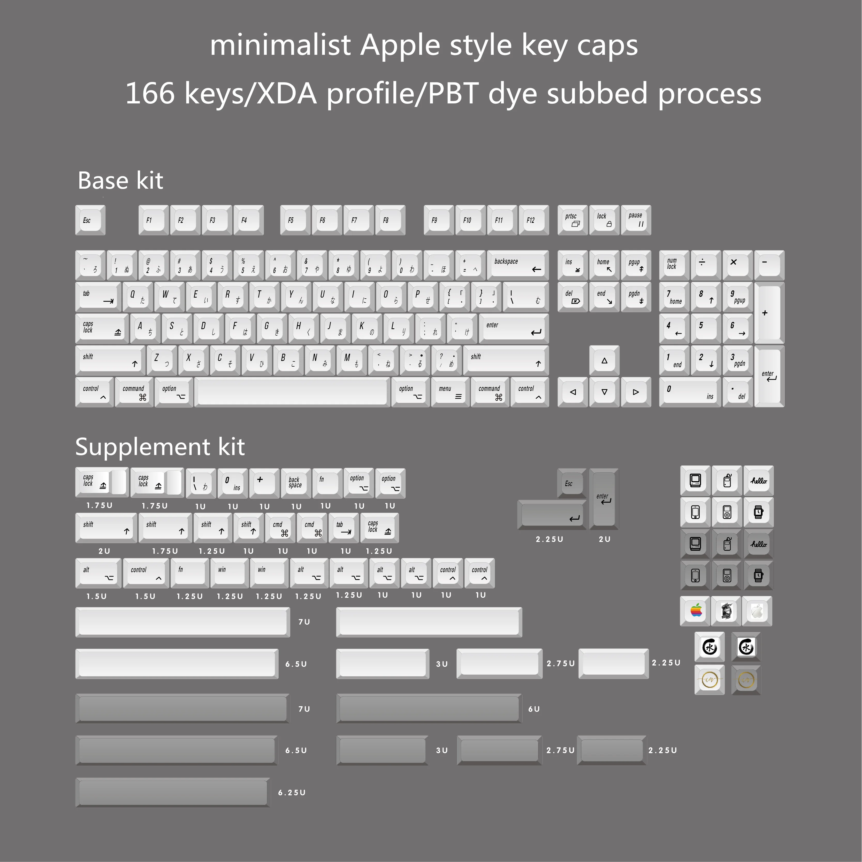 Estilo Retro Pbt Dye Subbed Keycaps Interruptor mx Teclado Mecânico Perfil Xda Japonês 166 Teclas por Conjunto Branco - Imagem 3