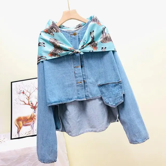 Neploe джинсовая куртка Женский Свободный корейский Шелковый шарф Paychwork Casaco Feminino дикий короткий студенческий осенний абриго Mujer 46089