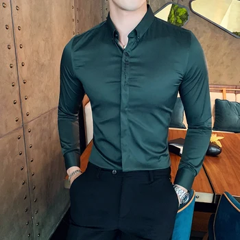 

British Style Men Shirt Autumn Winter Long Sleeve Shirts For Men Slim Fit Casual All Match Gentlemen Shirt Dress Party Tuxedo