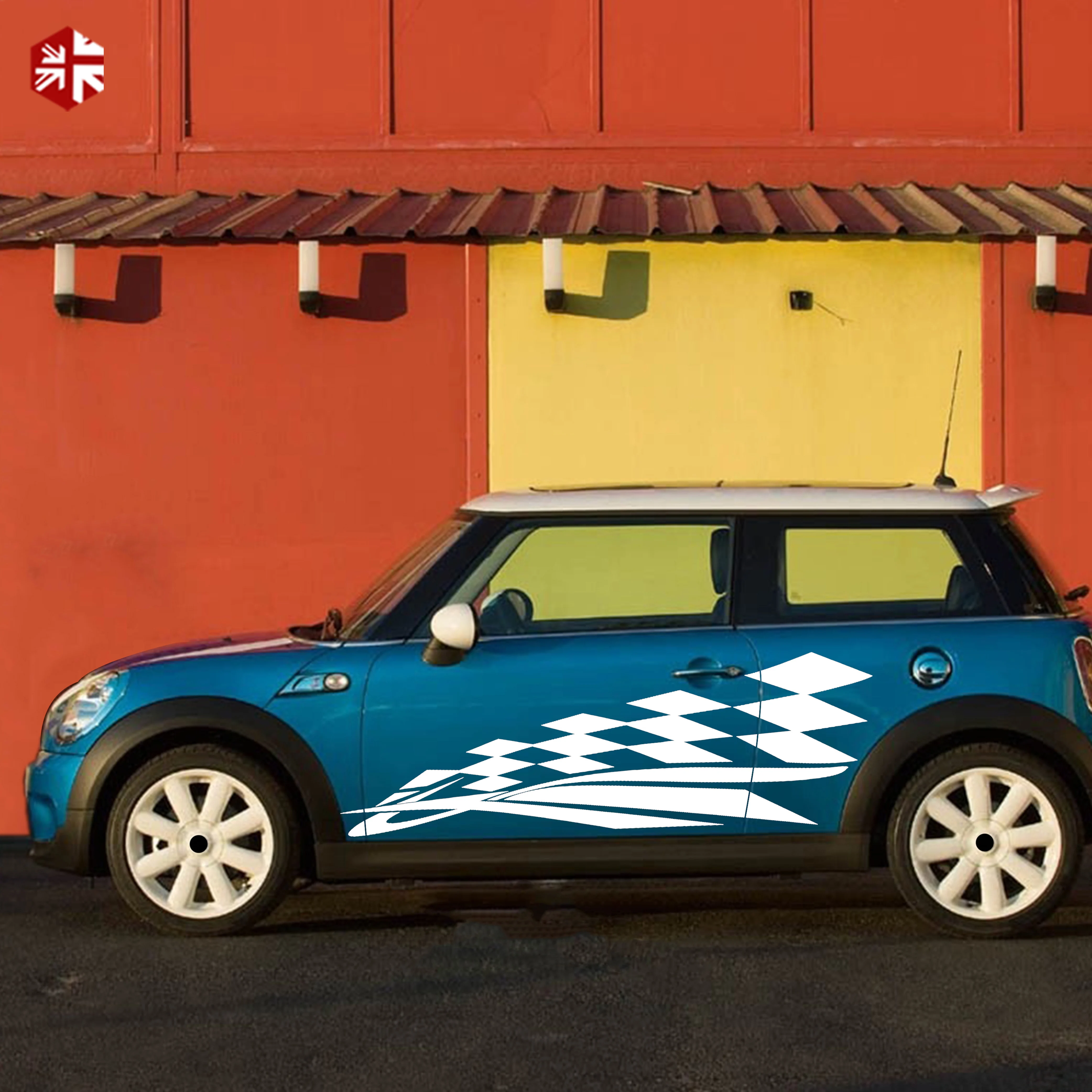 2X Checkered Flag Styling Car Door Side Stripes Body Vinyl Decal For MINI Cooper S R50 R52 R53 One JCW Accessories