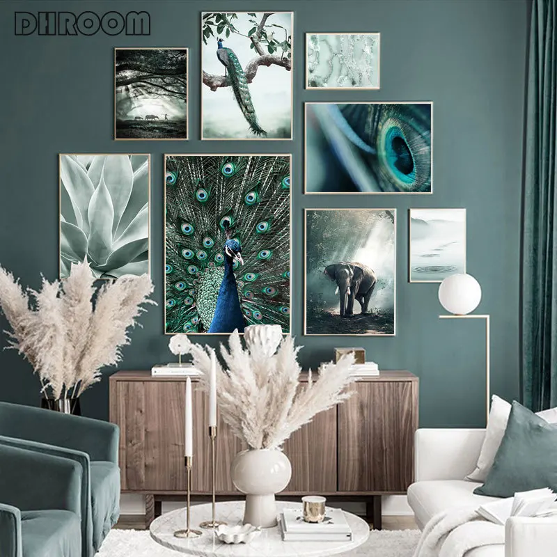 

Magic Blue Pictures Gallery Posters Peacocks Animal Canvas Painting Forest Landscape Print Nordic Wall Picture Home Decoration