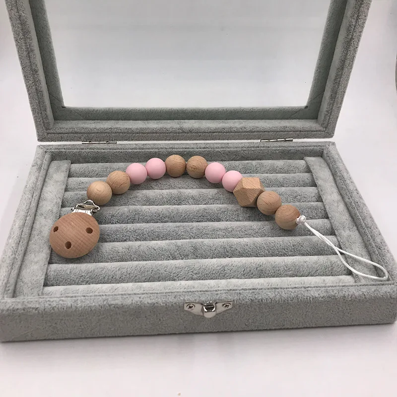 Pink Прищепка для соски цепочка деревянная пустышка Клип Chupetas Soother Соска-Ниблер зажимы поводок держатель соски Прорезыватель анти-капля веревка - Цвет: Pink