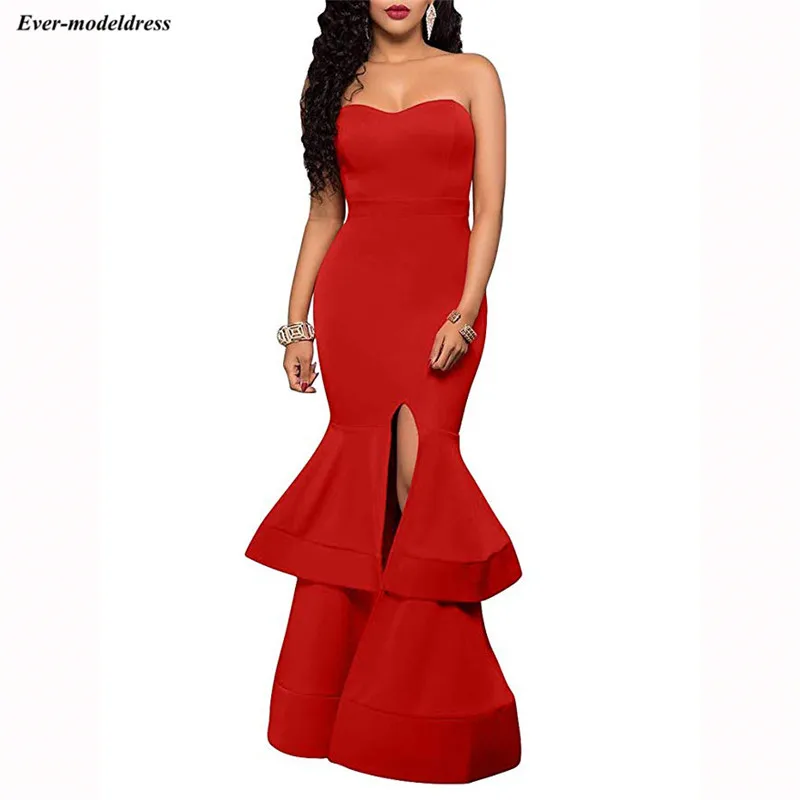 

Mermaid Evening Dresses Long Sweetheart Split Tiered Floor Length 2020 Prom Dress Formal Party Gowns Robe de soiree