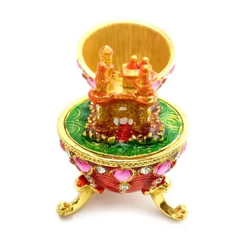 

Castle Faberge-Egg Hand Painted Jewelry Trinket Box Gift for Easter Home Decor