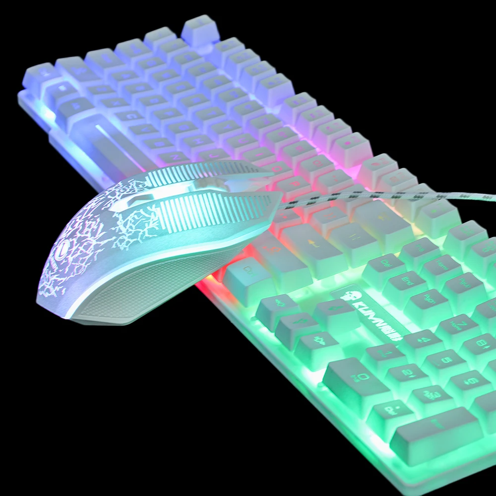 Игровая клавиатура T6 с радужной подсветкой набор светящихся клавиатур и мышей