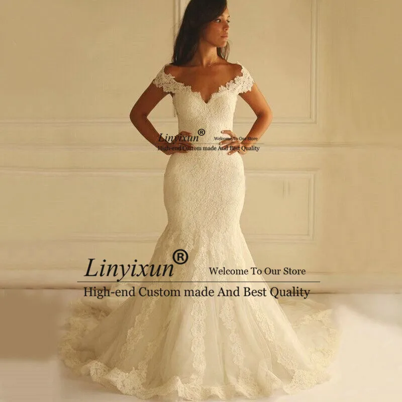 Robe de mariage princesse свадебное платье русалки Кружева Аппликации винтажное Милое Свадебное платье Кружева сзади Свадебное Платье