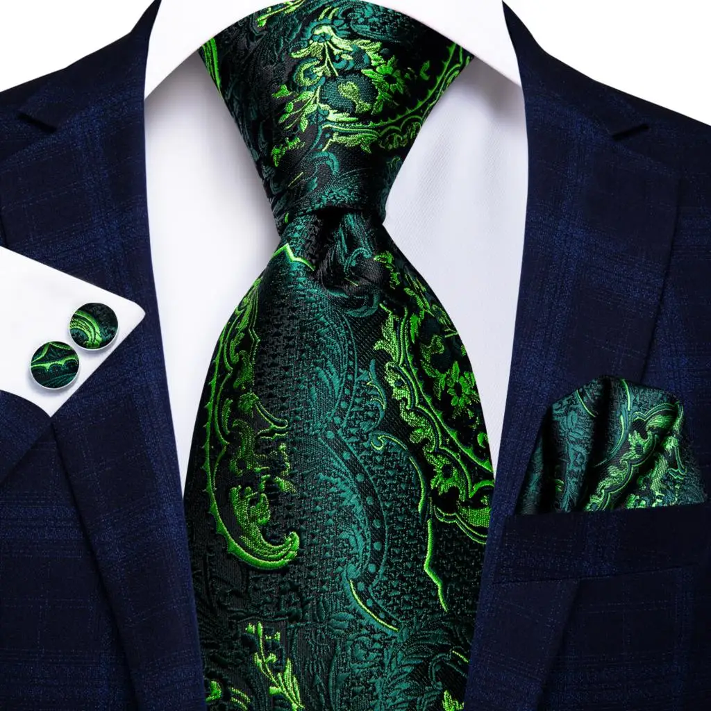 Men Floral Paisley Silk Necktie Pocket Square Set for Party Business Gift neck tie pocket square